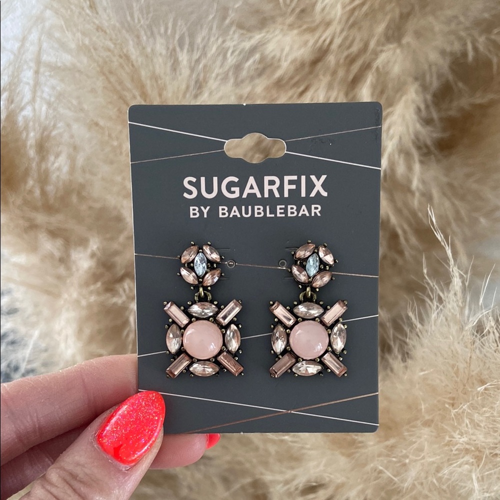 Sugarfix x BaubleBar dangle earrings statement jewelry crystal stud pastel pink